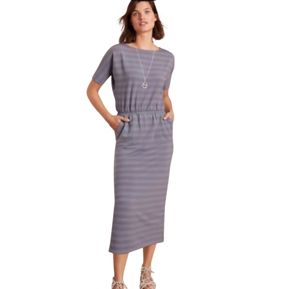 Garnet Hill Gray Subtle Stripe Midi Dress Size XS